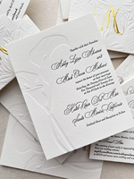 Invitations de mariage chic en papier coton à bords festonnés, gaufrées, avec impression typographique, pour le service de fabrication d'invitations de mariage