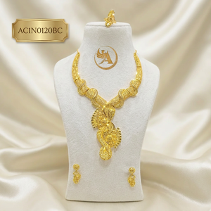 Classically Styled Women's 16-Inch Long Gold-Plated Brass <b>Charm</b> Necklace Set Flower Pattern Box Chain Engagement Wedding Party - Product Image 1