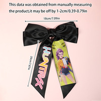 Accessoire capillaire Kpop HUNTRX en tissu satiné imprimé, nœud asymétrique semi-fait main, cadeau pour fans de concert, vente en gros personnalisée, coiffe rétro