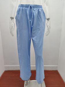 Ropa de mujer Pantalones sueltos de talla grande de verano Pantalones de lino de algodón con cordón <span class=keywords><strong>blanco</strong></span> informal - Product Image 4