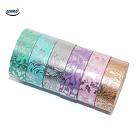 Pita Washi Motif Bunga dengan Lapisan Emas, Lebar 15mm, Perekat Kuat, dan Dapat Terurai Secara Alami