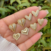 Boucles d'Oreilles en Forme de Coeur Incrusté de Zircon de Cuivre Plaqué Or 18K, 1 Paire