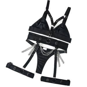 طقم لانجري نسائي مثير من 3 قطع مع حزام رباط وسلسلة، ملابس للحفلات - Product Image 5