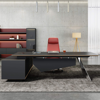 Bureau de direction moderne de luxe en panneaux de bois avec tiroir de rangement, taille/logo personnalisable, table d'ordinateur à usage commercial