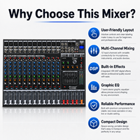 Console de mixage audio professionnelle EX-1200 12 canaux, 99 effets DSP, égaliseur 7 bandes, USB, Bluetooth pour studio, scène, DJ live