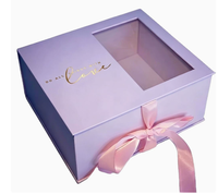 Boîtes cadeaux mat de haute qualité en gros avec fenêtre transparente et nœud en ruban de satin, ruban de luxe avec poignée