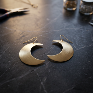 Boucles d'oreilles pendantes créoles lune en laiton plaqué or faites à la main, style bohème ethnique vintage tendance, idéales pour un cadeau - Product Image 1