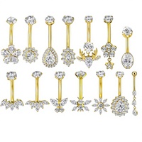 Anneau de nombril en titane G23 plaqué or avec incrustation de zircon 5A en forme de fer à cheval, bijou de piercing pour nombril