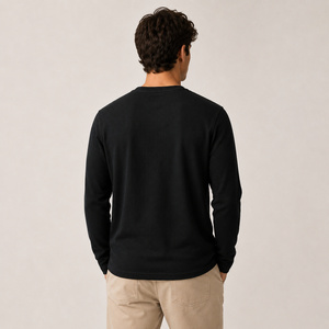 <span class=keywords><strong>Maglietta</strong></span> <span class=keywords><strong>Termica</strong></span> <span class=keywords><strong>Nera</strong></span> di Alta Qualità per Uomo, Produzione OEM, Ricamo Personalizzato, Tessuto Waffle, Manica Lunga Stile Henley - Product Image 4