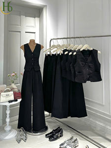 Conjunto de Pantalones Rectos y Chaleco Transpirable para Mujer, Cuello en V, Manga Corta, 2 Piezas, Corte Regular, Todas las Temporadas, OEM - Product Image 4