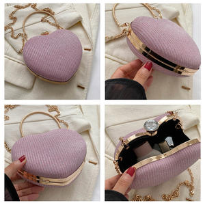 Fashion Women Clutch Bag Shiny <b>Handbag</b> <b>Heart</b> <b>Shape</b> Metal Clutches Bag Fashion Chain Shoulder Crossbody Bag Luxury Lady Purse - Product Image 2
