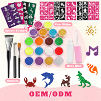 Kit de peinture pour le visage à base d'eau avec paillettes pour enfants, peinture corporelle professionnelle lavable avec pinceaux pour festivals et fêtes d'anniversaire