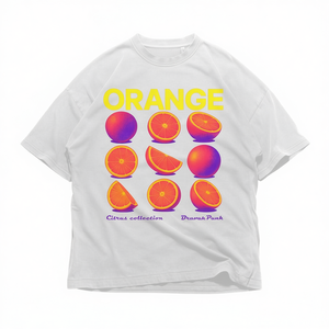 T-shirt Grafica Collezione Agrumi Arancioni Neon Y2K Streetwear Oversize Stile Retrò Frutta Estetica per Donna Uomo - Product Image 2