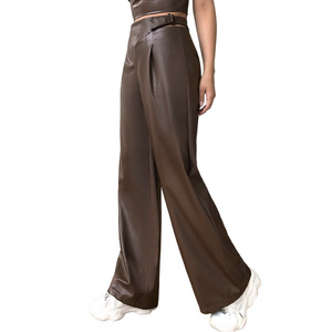 <span class=keywords><strong>Pantaloni</strong></span> <span class=keywords><strong>in</strong></span> <span class=keywords><strong>Pelle</strong></span> di Alta Qualità per Donna, Gamba Larga con Cintura, <span class=keywords><strong>Pantaloni</strong></span> <span class=keywords><strong>in</strong></span> <span class=keywords><strong>Pelle</strong></span> Marrone - Product Image 4