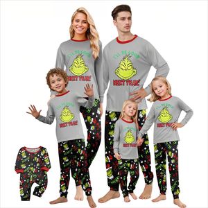Thả Vận Chuyển Giáng Sinh Gia Đình Phù Hợp Với Nhà Thiết Lập Dài Tay Áo Giản Dị Homewear In grinch Đồ Ngủ Cho Cha Mẹ Trẻ Em Mùa Đông Xmas - Product Image 1