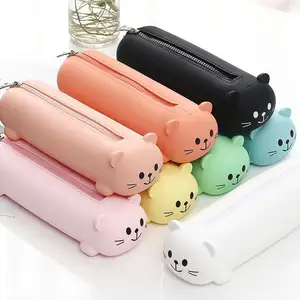 Kids Silicone Cute Cat Pencil Holder Kawaii Pencil Case Stationery Silicone Soft Pencil Pouch For Kids