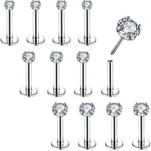 Labret sans filetage en Titane ASTM F136 avec dos plat et serti de zircone cubique, pour cartilage, boucle d'oreille, anneau de lèvre, bijou corporel - Product Image 5