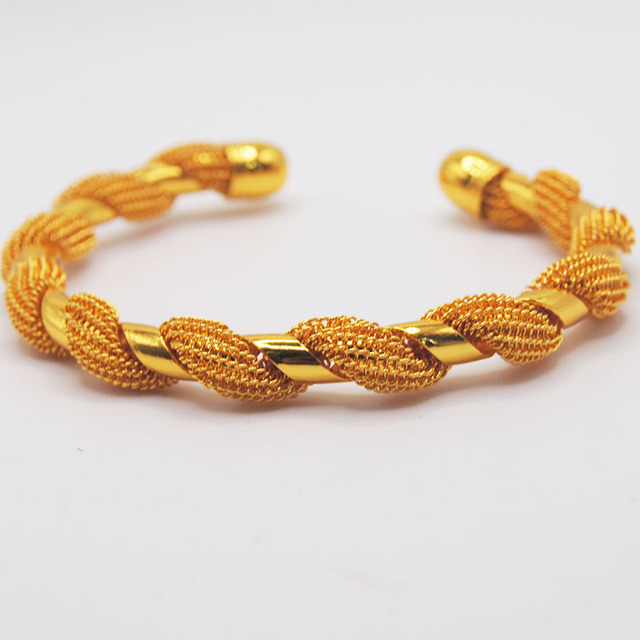 New Gold Plated Brass Trendy Geometric Chunky Twisted Cable Wire Cuff Bangle Bracelets for Women & Children Factory Wholesale
