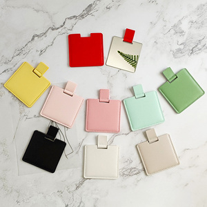 Custom Logo Stainless Steel Makeup Mirrors Credit Card Mirrors Small Compact Pocket Mirror with Leather Case Holder