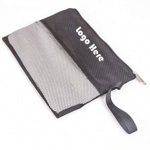 Bolsa de Toallas de Microfibra Personalizada - Bolsa de Malla Negra con Cierre y Correa para la Muñeca - Sección Transparente, Ideal para Regalos - Product Image 1