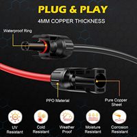 Câble de raccordement PV 32 pieds 10AWG 2000V DC, kit d'extension solaire étanche IP67 avec gaine PVC/PPO et connecteurs en laiton femelle/mâle