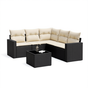 Conjunto de Sofá de Jardín de Ratán PE Negro, 6 Plazas, Fundas Extraíbles, Muebles de Exterior, Diseño Contemporáneo - Product Image 1