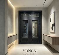 YDNCN Porte d'entrée double de luxe en alliage d'aluminium, design européen, avec fenêtre de transom et grille décorative, résistante à l'eau, haute