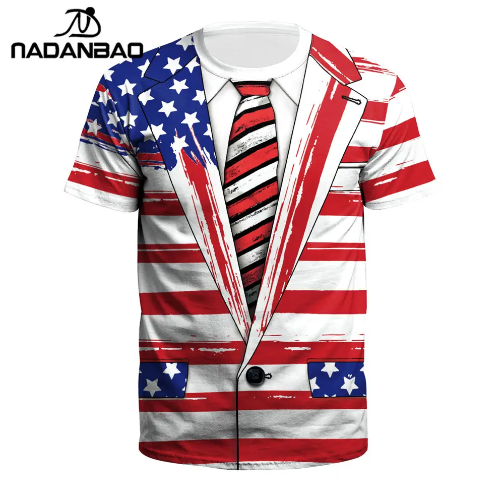 NADANBAO American Flag 4th Luglio Della Camicia 2021 degli uomini Ha Lavorato A Maglia T-Shirt Personalizzate di Stampa della Maglietta Commercio All'ingrosso di Massa