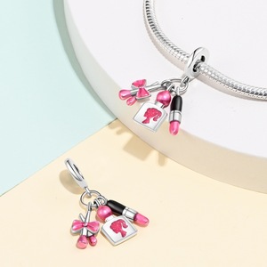 Breloques pendantes roses Barbiecore pour maquillage et beauté, en argent S925, perles pendentifs tendance, accessoires de bijoux DIY pour la fabrication de bracelets pour femmes - Product Image 3