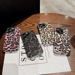 High-grade Plated Leather Four-color Leopard Print Fashion Phone case for IPhone16promax 15pro Fall Resistant 14 13 Women 12 11