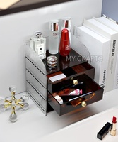 MY CRAFTS Boîte de rangement cosmétique anti-poussière en acrylique à 3 niveaux, grande capacité, organisateur de bureau pour rouges à lèvres et soins de la peau