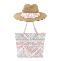 Conjunto de Bolso Tote de Lona y Sombrero Panamá, Nuevo Diseño 2024, Moda Femenina, Primavera Verano, Bolso de Playa Portátil con Cierre