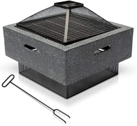 Foyer avec étagère pour barbecue, pour jardin, patio, extérieur, brasero en acier avec bordure en pierre artificielle MgO