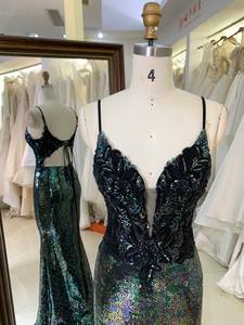 <span class=keywords><strong>Robe</strong></span> de soirée sirène à paillettes noires irisées, avec appliques en dentelle <span class=keywords><strong>noire</strong></span>, col en V profond et <span class=keywords><strong>dos</strong></span> lacé, <span class=keywords><strong>robe</strong></span> de cérémonie - Product Image 5