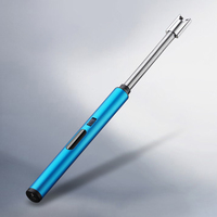 Encendedor eléctrico recargable con pantalla LED, mechero largo de Triple seguridad sin blamass, a prueba de viento, color azul