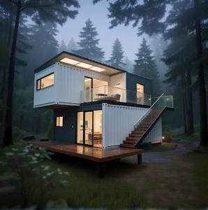 Casa prefabricada moderna con vista al bosque-Diseño de iluminación arcoíris y nocturna, estructura de cubo blanco - Product Image 6