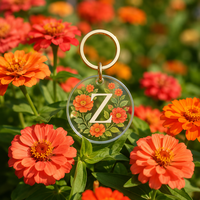 Porte-clés personnalisé OEM en acrylique avec pendentif rond bouquet de zinnias botaniques pour cadeau promotionnel – Direct Usine