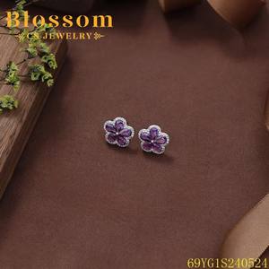 खिलने के गहने फैशन साधारण जेम्स्टोन स्टड <span class=keywords><strong>925</strong></span> स्टर्लिंग चांदी जिरकोनिया इयररिंग्स महिलाओं के लिए अच्छे गहने - Product Image 4