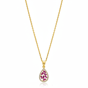 Baguette <b>Ruby</b> Drop Design Zircon Pendant Fashion <b>Necklace</b> Wholesale Turkish Handmade 925 Sterling Silver Jewelry - Product Image 2