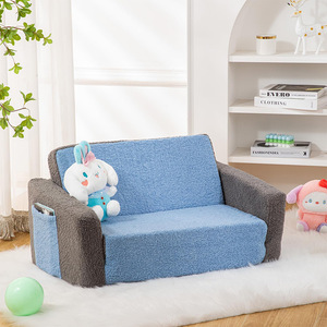 Giving Tree <b>Kids</b> <b>Sofa</b> Blue Gray Soft Foam Seat For Children Age 2 And Above With Armrests And Storage Pockets - Product Image 1