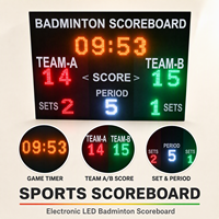 Tableau de score électronique LED pour badminton avec minuteur de jeu et affichage des périodes pour l'arbitrage des matchs de badminton