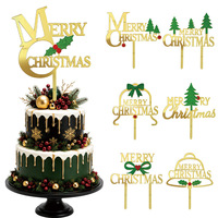 Décoration de gâteau de Noël en acrylique doré, décorations de gâteau Joyeux Noël, pics pour cupcakes, fournitures pour fêtes de fin d'année, design personnalisé