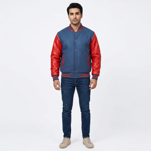 Custom Embroidered Front Logo Stand Collar Motorcycle Baseball Letterman Varsity Bomber <b>Jacket</b> for <b>Men</b> Winter - Product Image 1