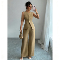 Nouvel ensemble deux pièces pour femme : gilet blazer sans manches et pantalon taille haute à jambes larges – Tenue de bureau élégante pour l'été en polyester