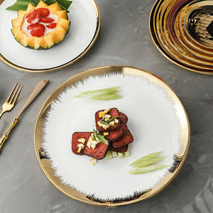 Vajilla de Cerámica de Lujo Estilo Nórdico con Borde Dorado de 6, 8 y 10 Pulgadas, <span class=keywords><strong>Platos</strong></span> de Porcelana para Filetes, Frutas y Comida para Bodas - Product Image 4