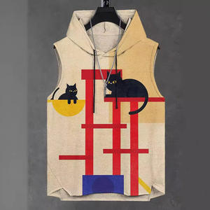 Sweat-shirt sans manches à capuche pour homme, imprimé géométrique motif chat, coupe classique, tricoté, printemps-été 2025 - Product Image 1