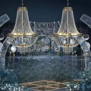 อุปกรณ์ประกอบฉากงานแต่งงาน โคมไฟระย้าคริสตัลทรงกลมขนาดใหญ่หลายชั้น สีทอง ไฟ LED สำหรับงานแต่งงานในวิลล่า - Product Image 2