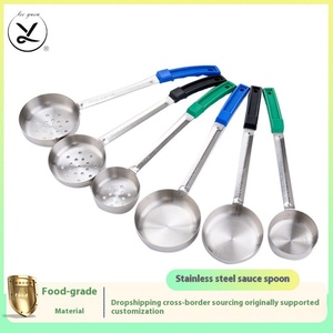 Stainless Steel Sustainable Soup Ladle Flat Bottom Hot <b>Pot</b> Spoon Long Handle Rubber Grip Colander Pan Utensil Kitchen - Product Image 4