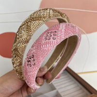 Nouveau bandeau de perle de riz pailleté à carreaux perlé fabriqué à la main accessoire de cheveux de boule Simple et à la mode
