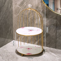 Présentoir de rangement en fer forgé en forme de cage à oiseaux pour gâteaux et desserts + Étagère de rangement 2 niveaux pour cosmétiques et soins de la peau pour salle de bain